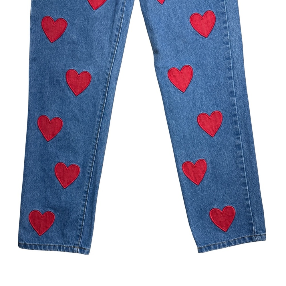 REVICE Blue Straight Leg Jeans with Red Heart Patches - Picture 4 of 8